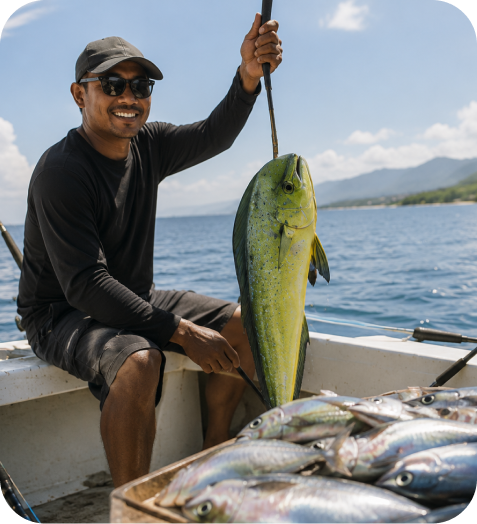 Fisherman holding the day's catch